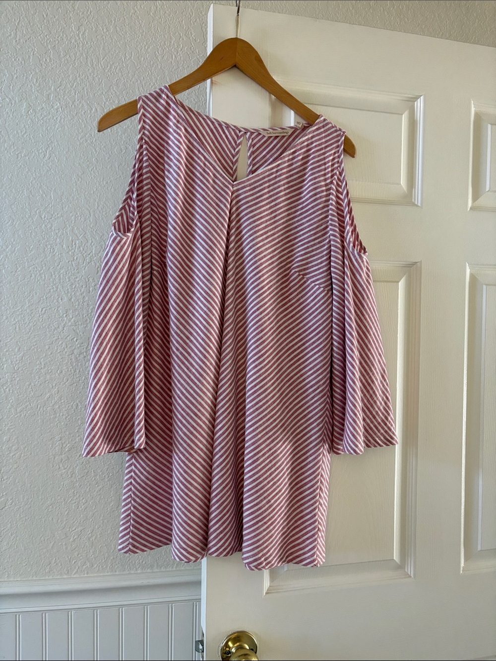Soft Surroundings Pink and White Striped Cold-Shoulder Tunic